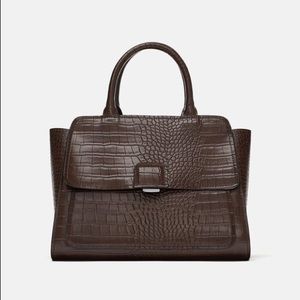 Zara Brown Croc-Embossed Handbag